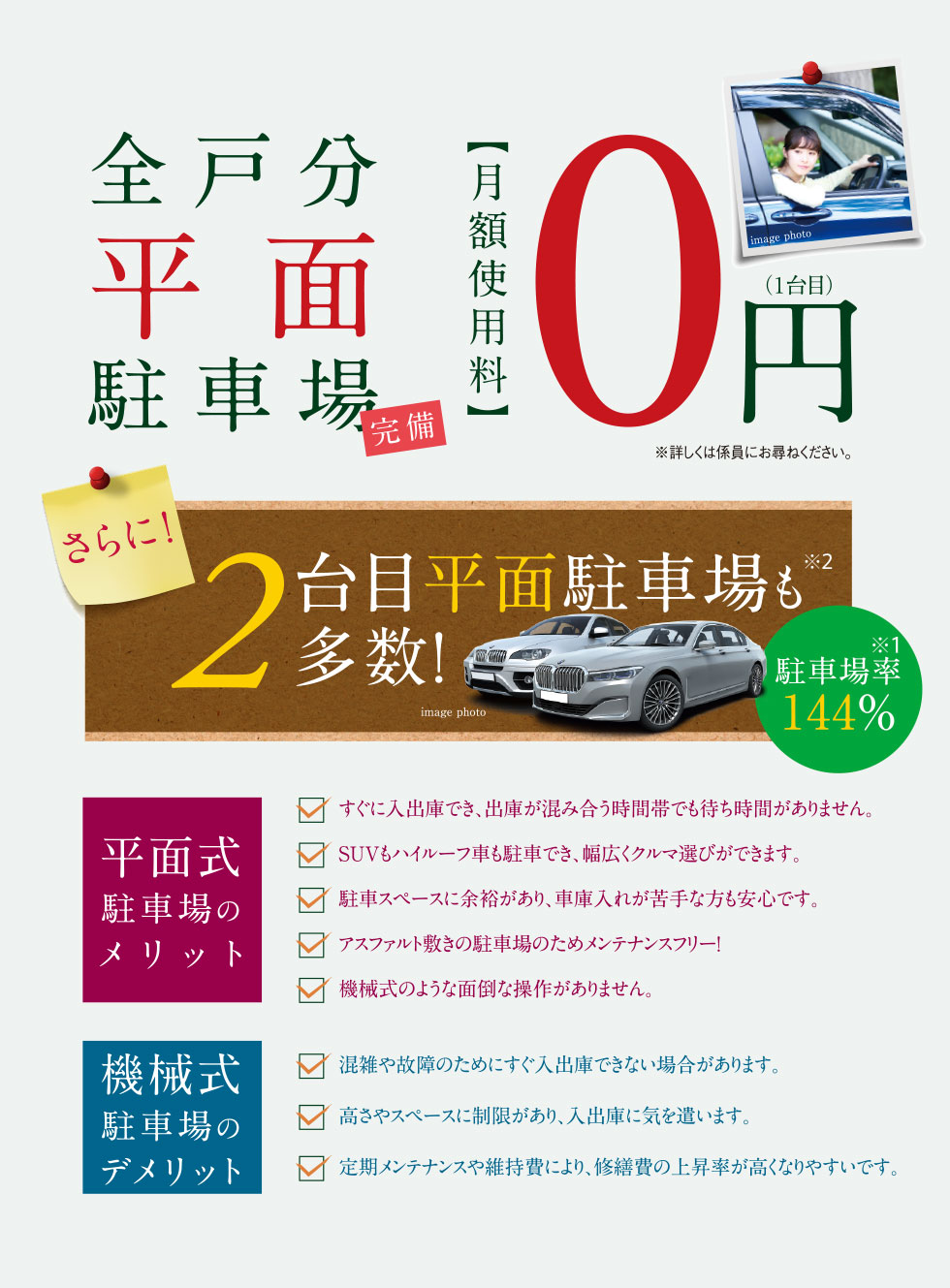 全戸分平面駐車場完備【月額使用料】0円